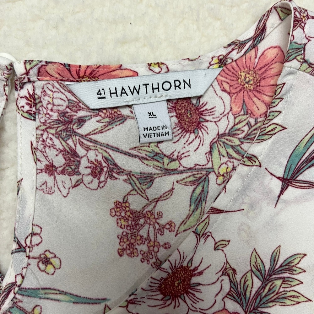 41 Hawthorn Blouse Womens XL White Floral Cap Sleeve Pleated Front Top 4717 - Picture 3 of 8